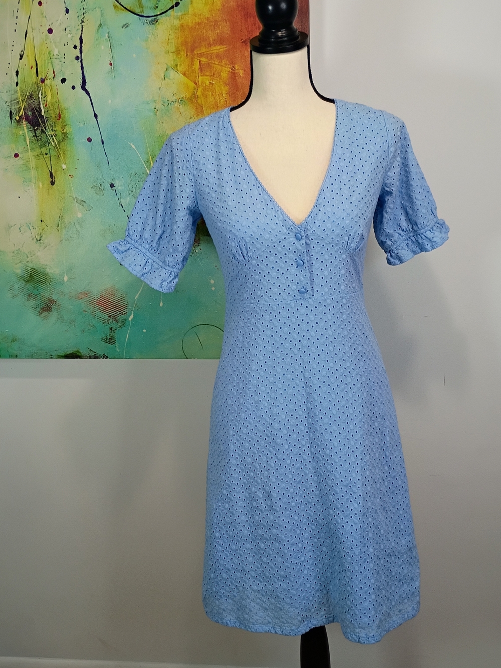Lulus Light Blue Eyelet Lace V-Neck Midi Dress